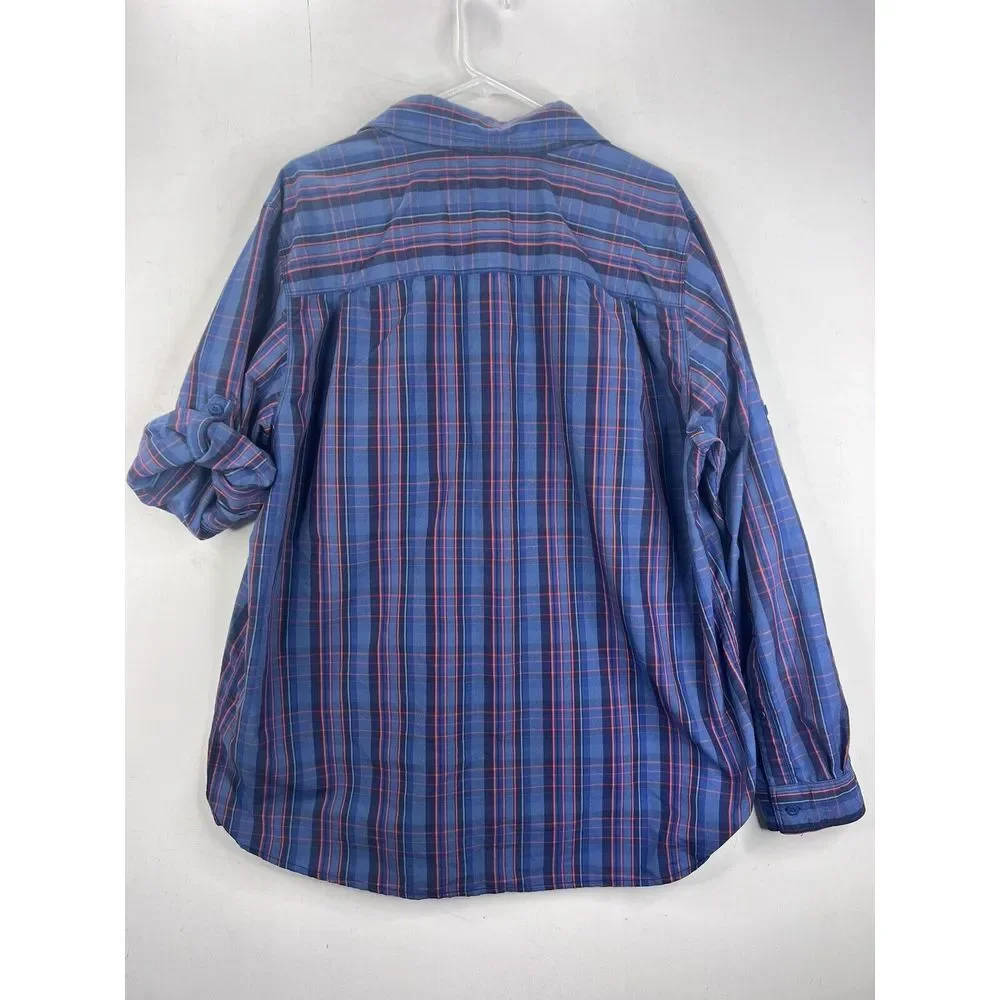 The North Face‎ Shirt Men XL Blue Roll-Up Long Sleeves Zip Pockets Logo Hiking